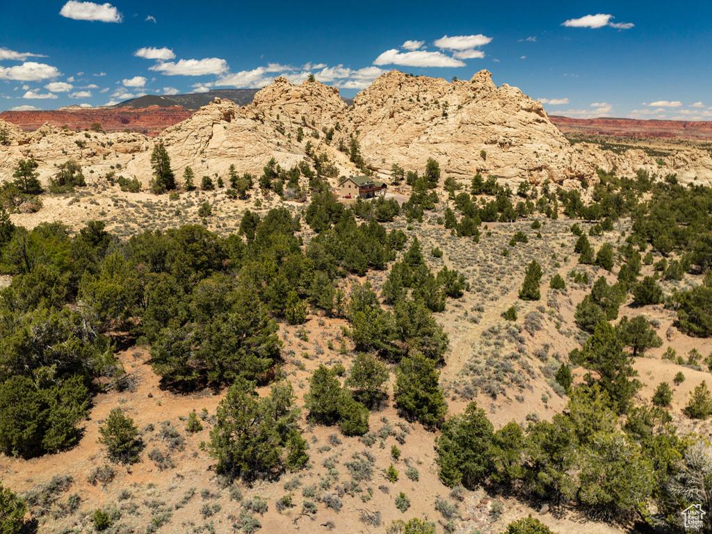 View of mountain backdrop with a desert landscape