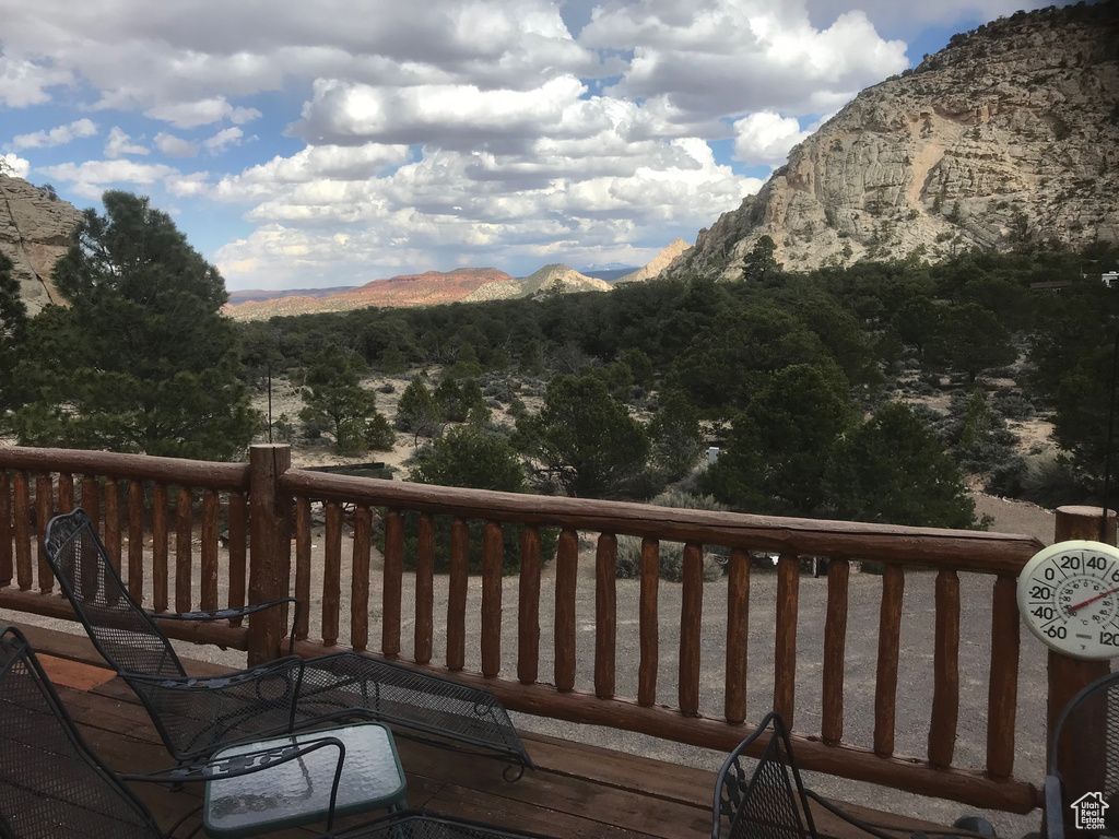 Wooden deck with a mountain view