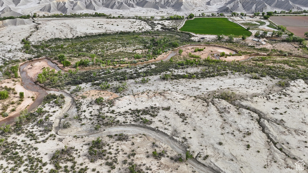 Aerial overview of property's location with mountains