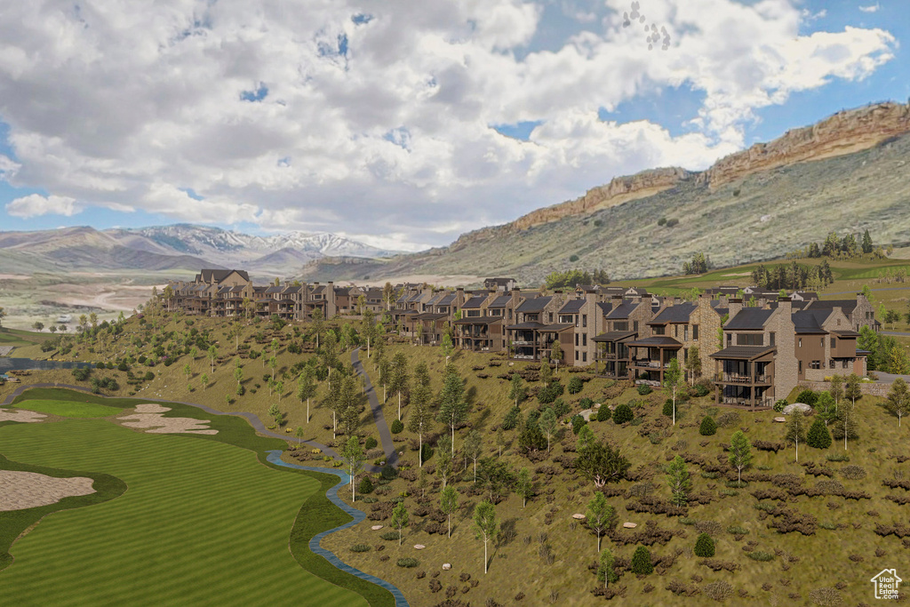 View of mountain backdrop with nearby suburban area and a golf club