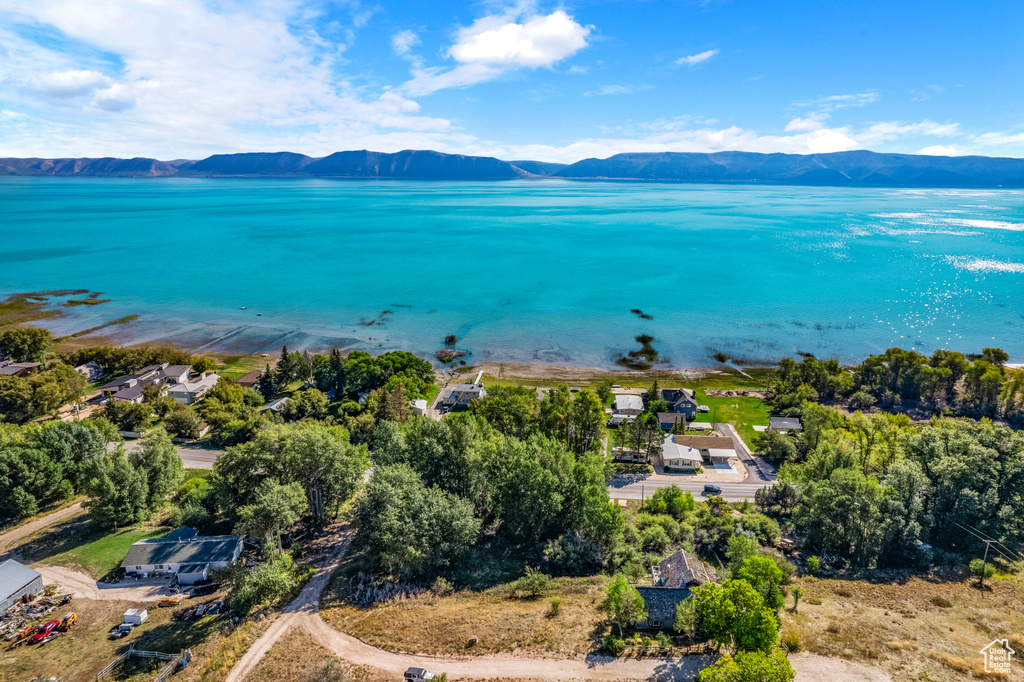 Aerial view of a water and mountain view