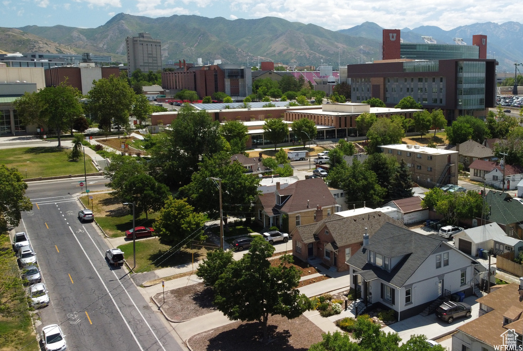 Aerial view of a mountain backdrop