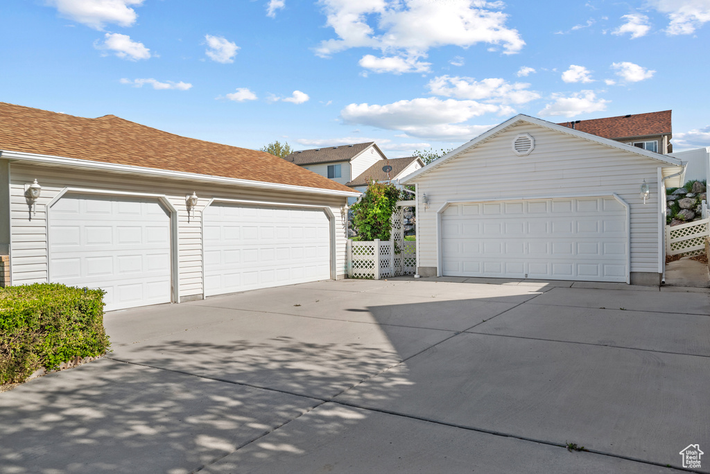 View of detached garage