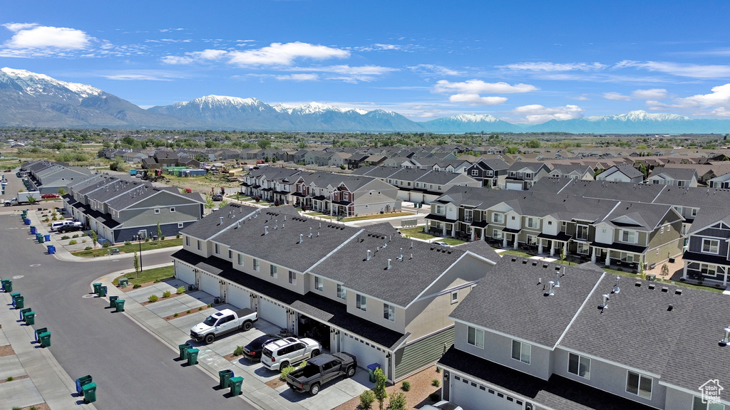Aerial perspective of suburban area with mountains