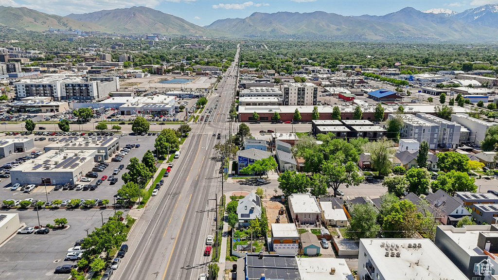 Aerial view of a mountain backdrop