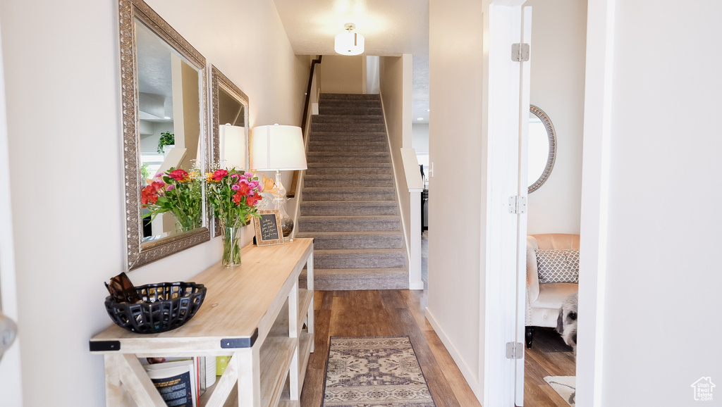 Staircase with wood finished floors