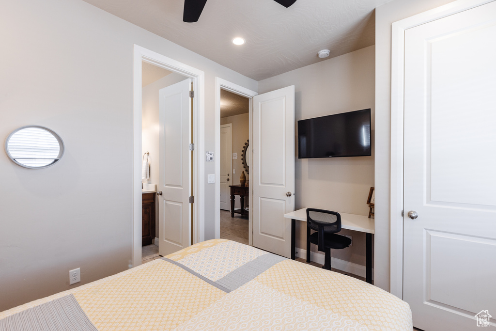 Bedroom with baseboards, recessed lighting, and ceiling fan