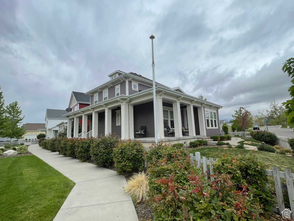 View of home\'s exterior with covered porch