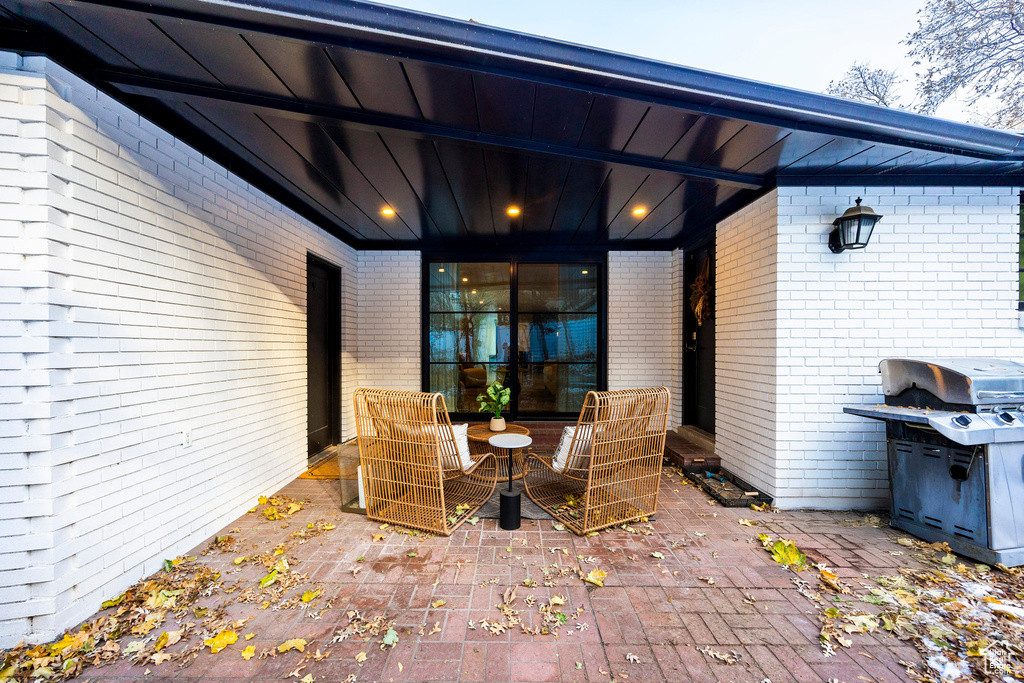 View of patio with area for grilling