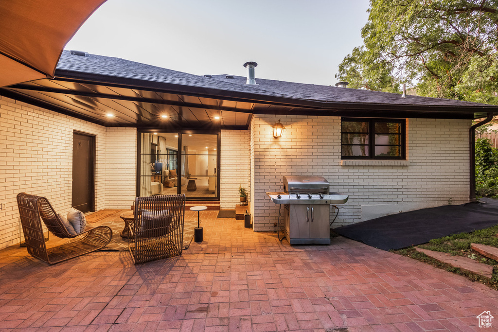 View of patio with area for grilling