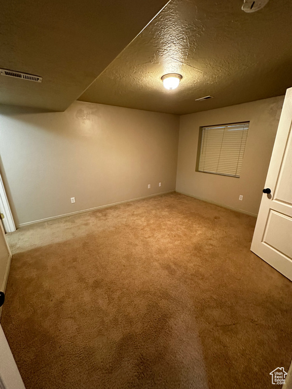Unfurnished bedroom with carpet flooring, a textured ceiling, and baseboards