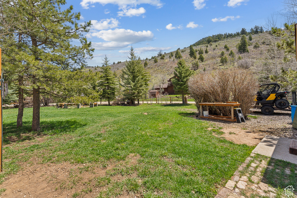 View of yard featuring a mountain view