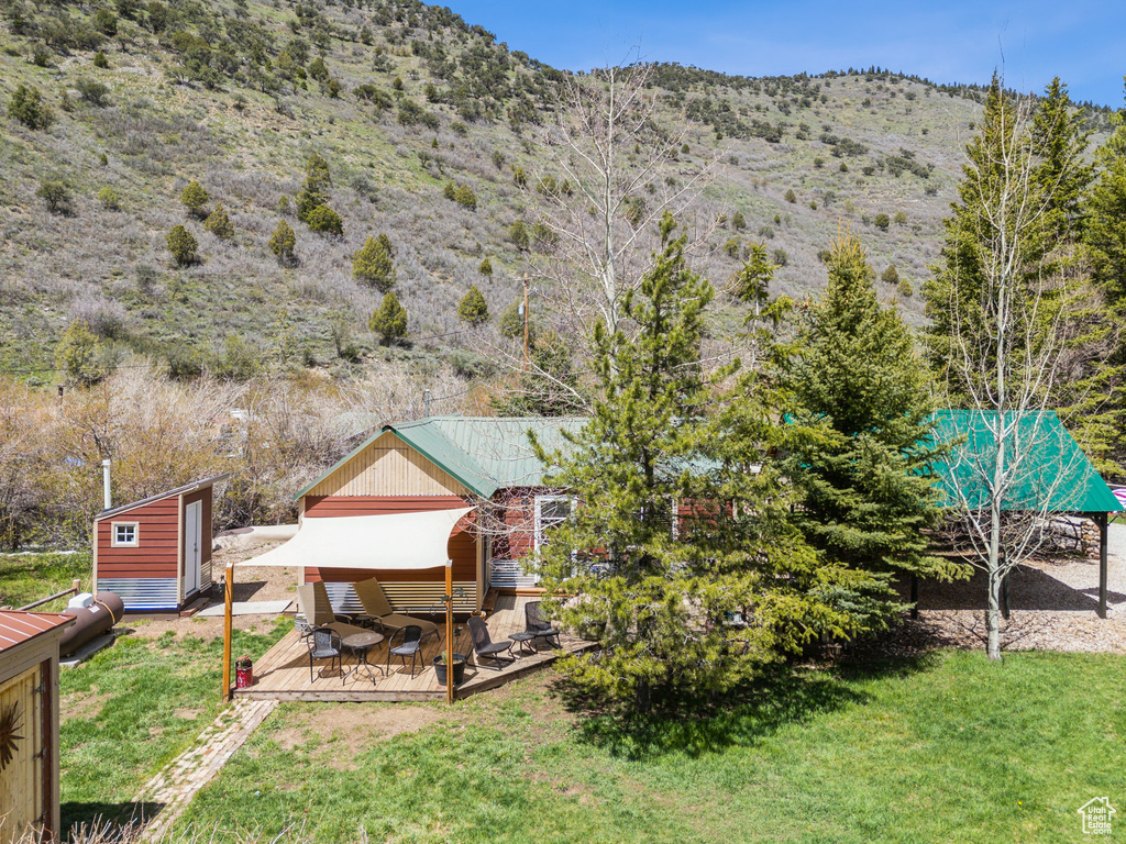 View of subject property featuring mountains