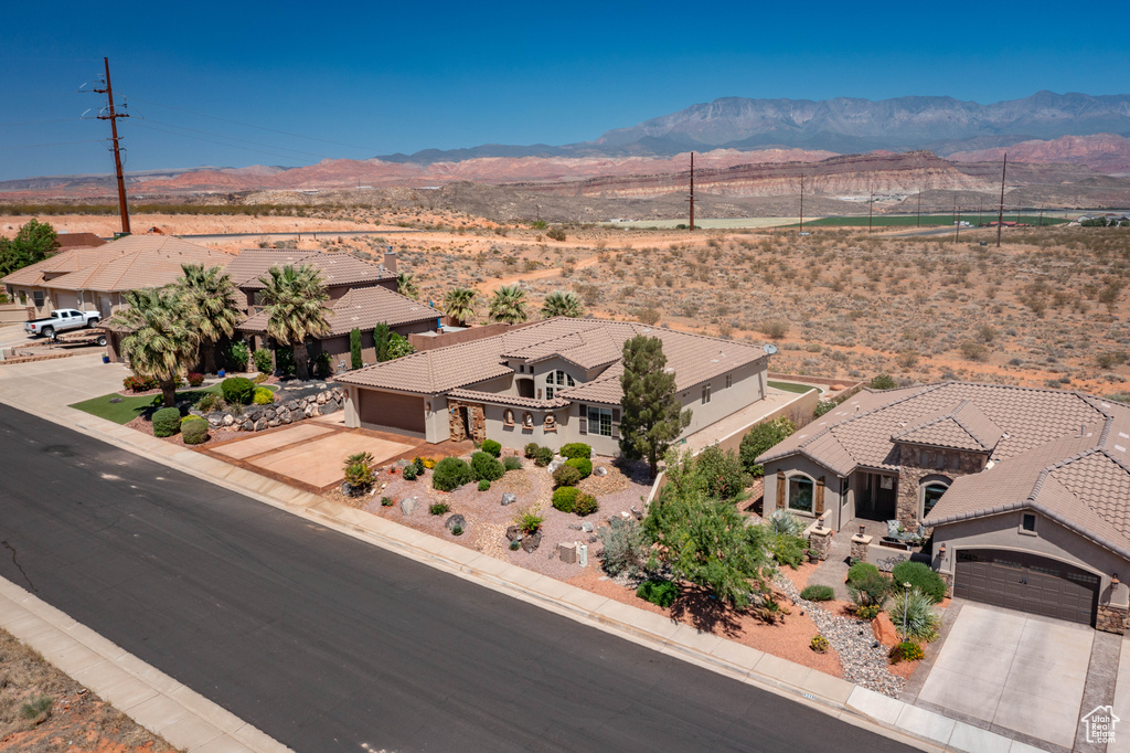 View from above of property with mountains