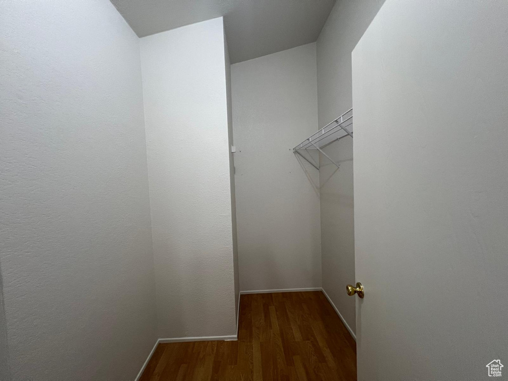 Walk in closet with wood finished floors