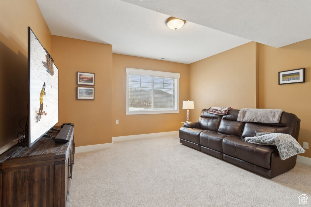 Carpeted living area with baseboards