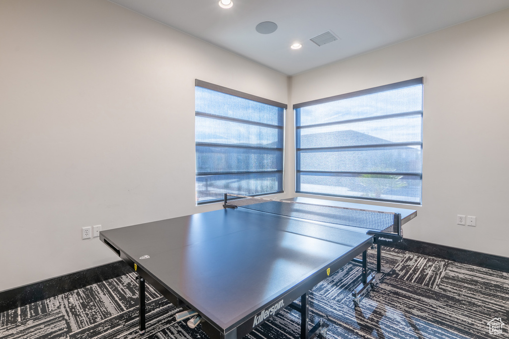 Rec room featuring recessed lighting and carpet floors
