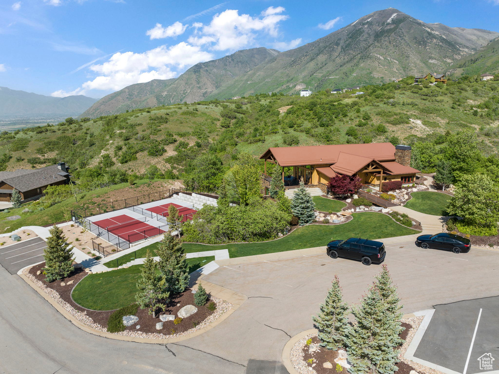 Aerial view of a mountainous background