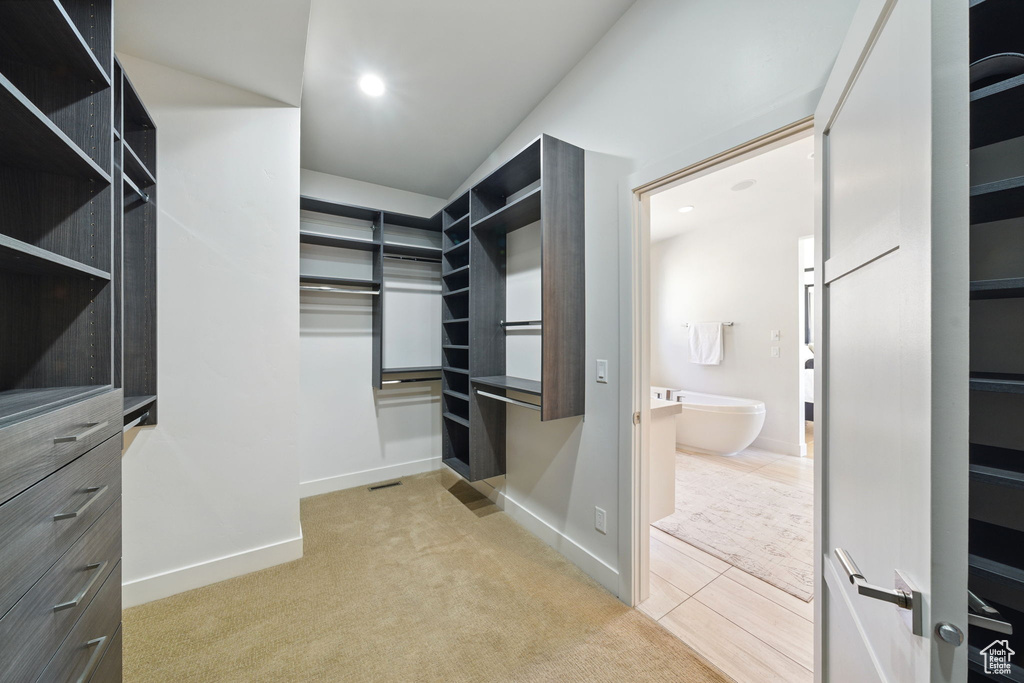 Walk in closet with carpet floors