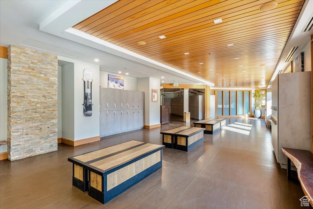 Lobby featuring wood ceiling