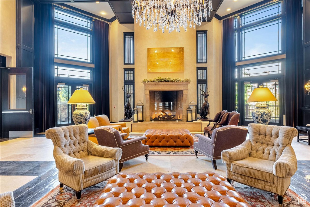 Lobby with a high ceiling