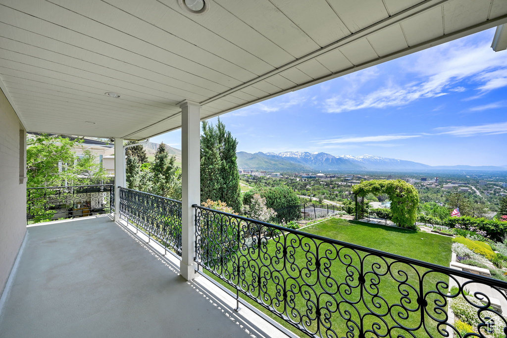 Balcony with a mountain view