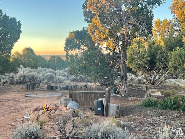 View of yard at dusk