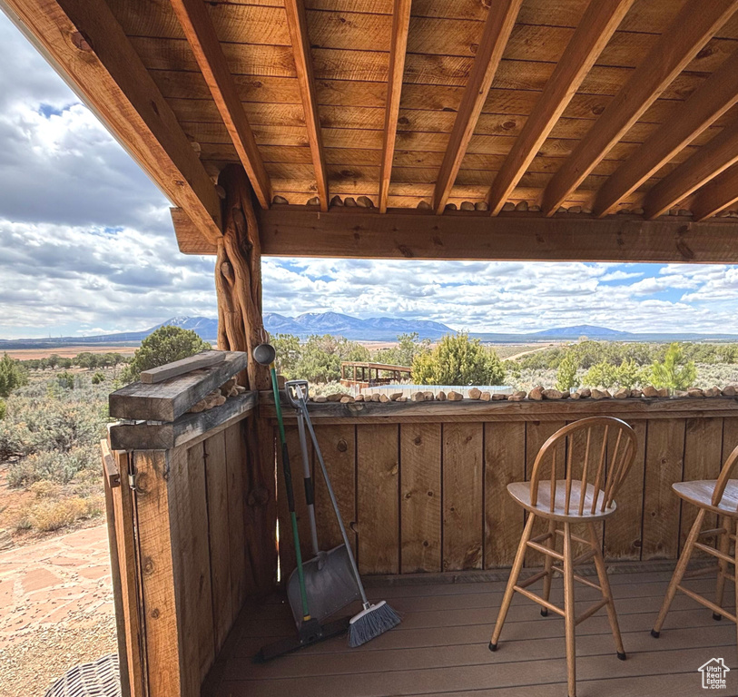 Deck featuring a mountain view