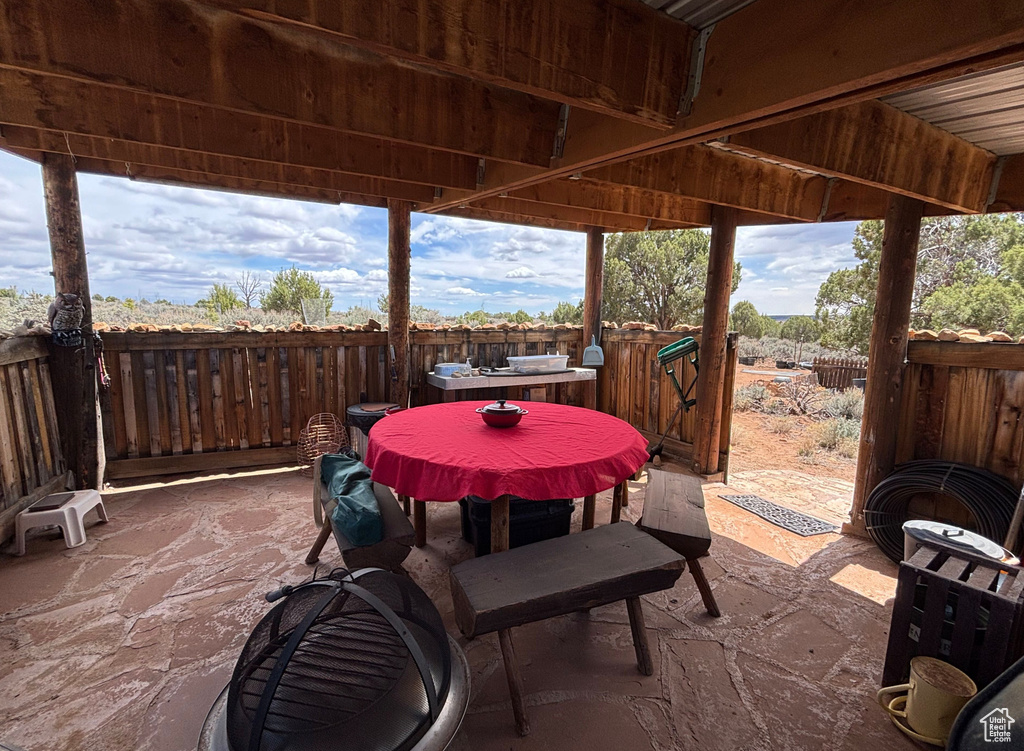 View of patio with fence