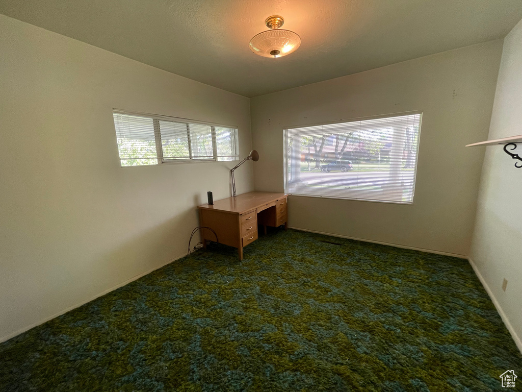 Office space with dark carpet