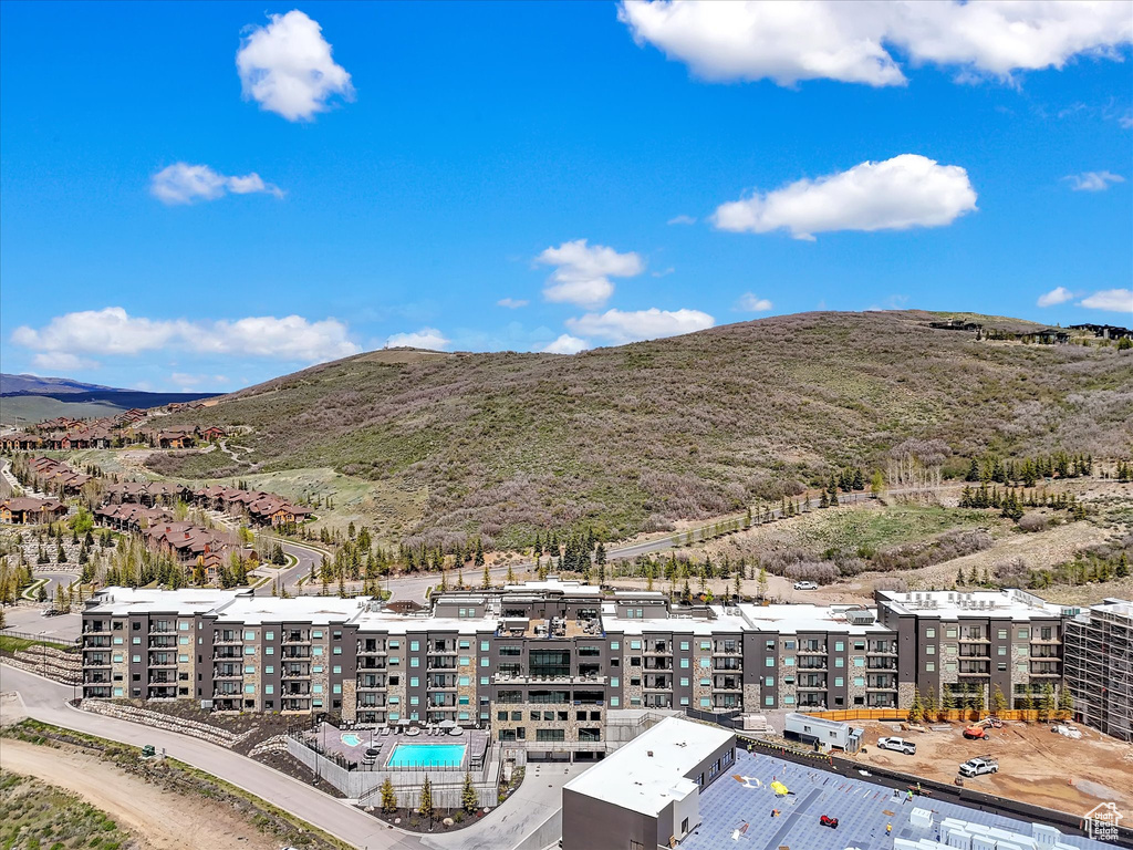 Drone / aerial view of a mountainous background