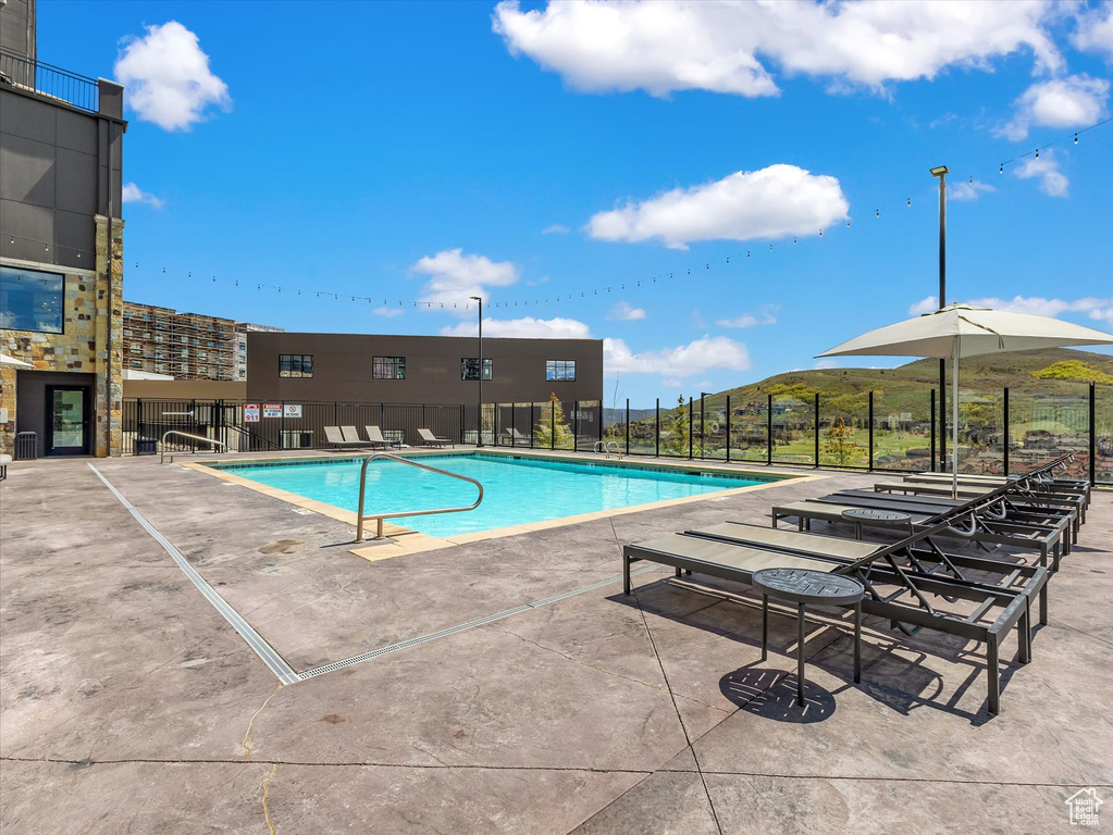 Community pool with fence
