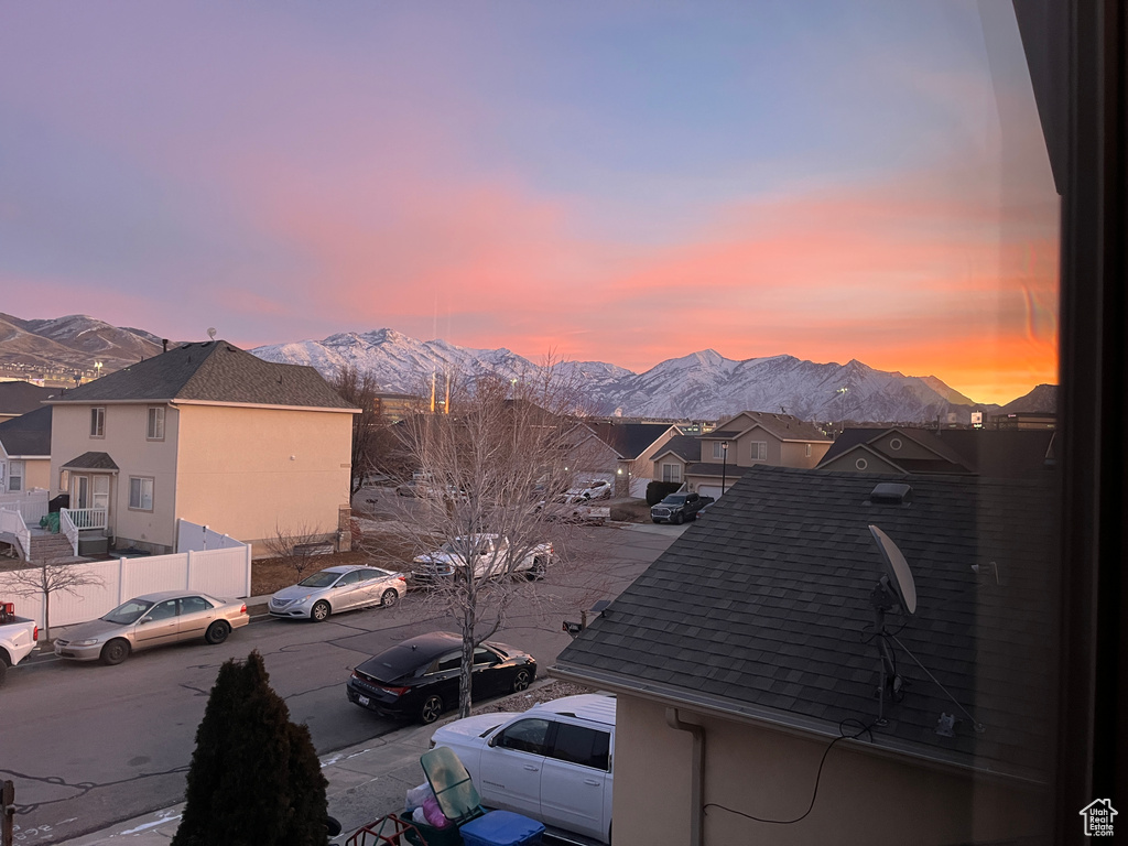 View of mountain background with nearby suburban area