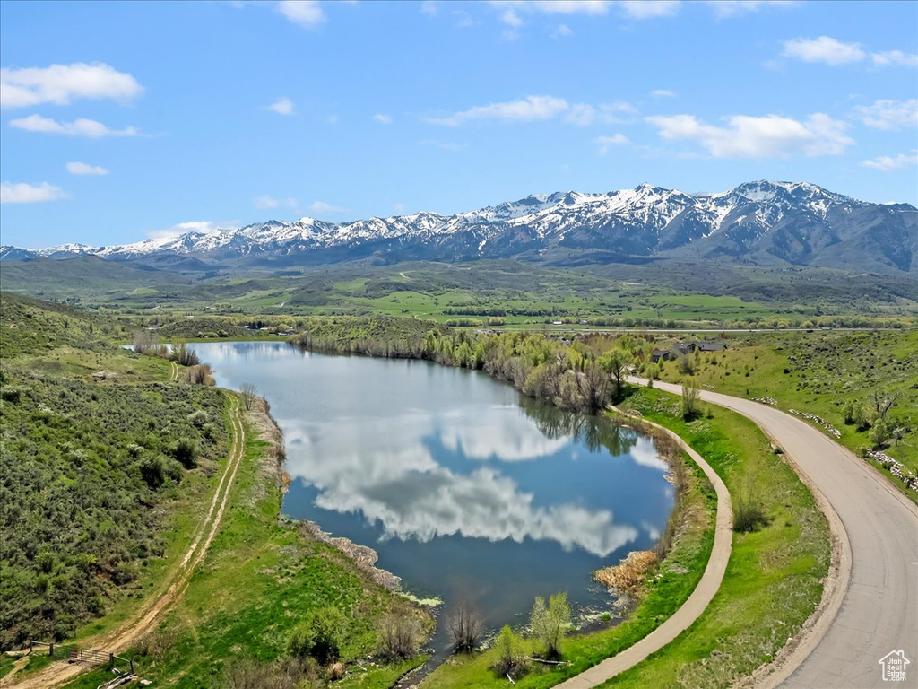 Aerial view of a water and mountain view