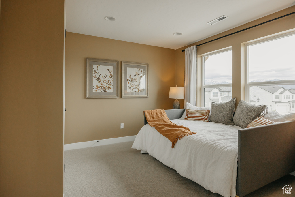 Bedroom with carpet and baseboards
