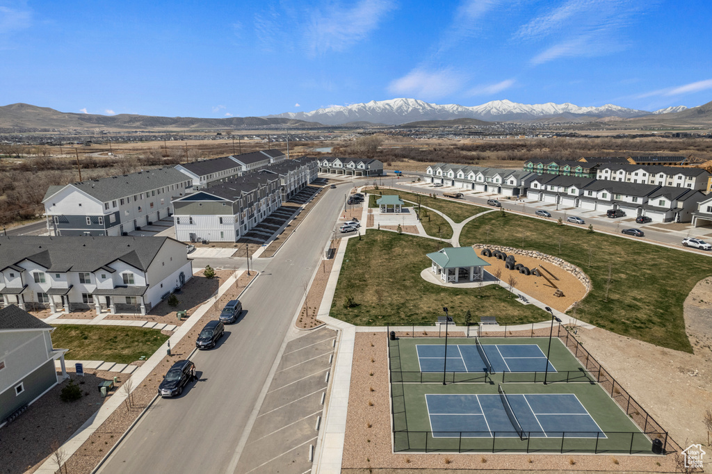 Aerial view of a mountainous background