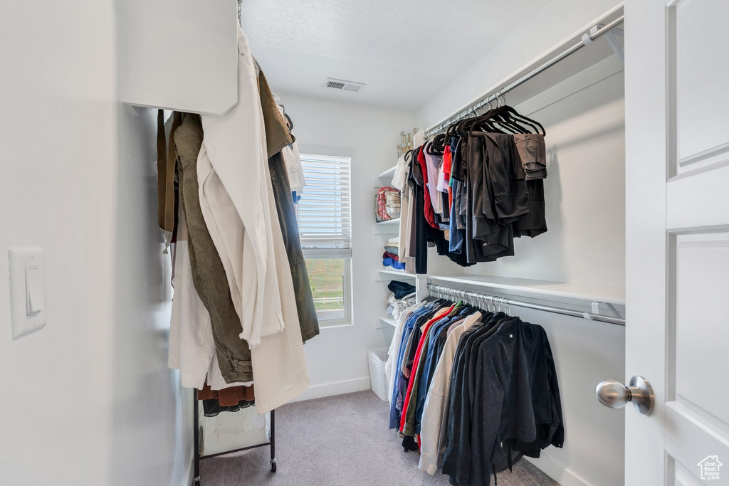 Spacious closet with carpet