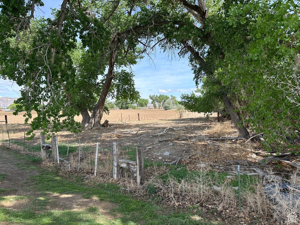 View of yard with a rural view and fence