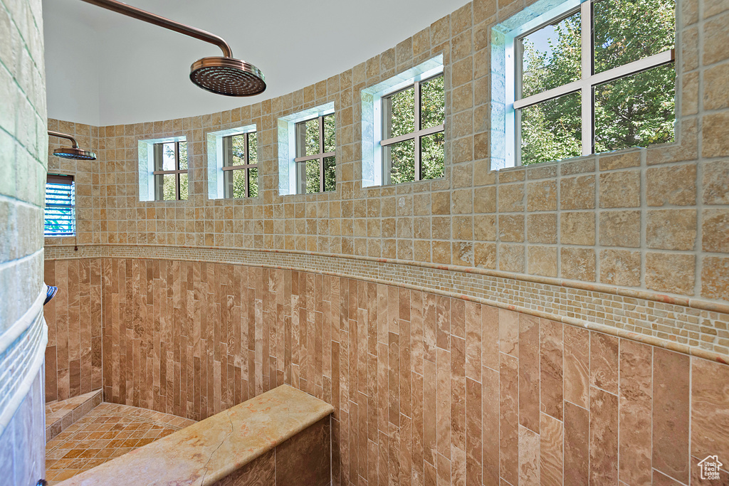 Bathroom with a tile shower