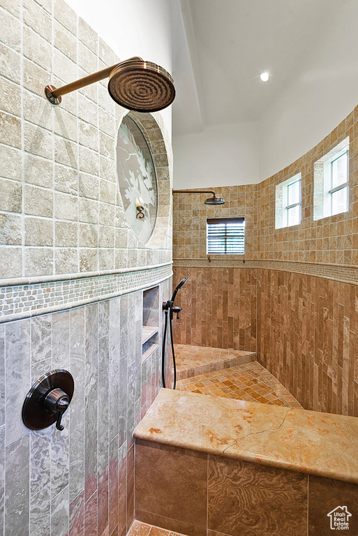 Full bathroom with tiled shower
