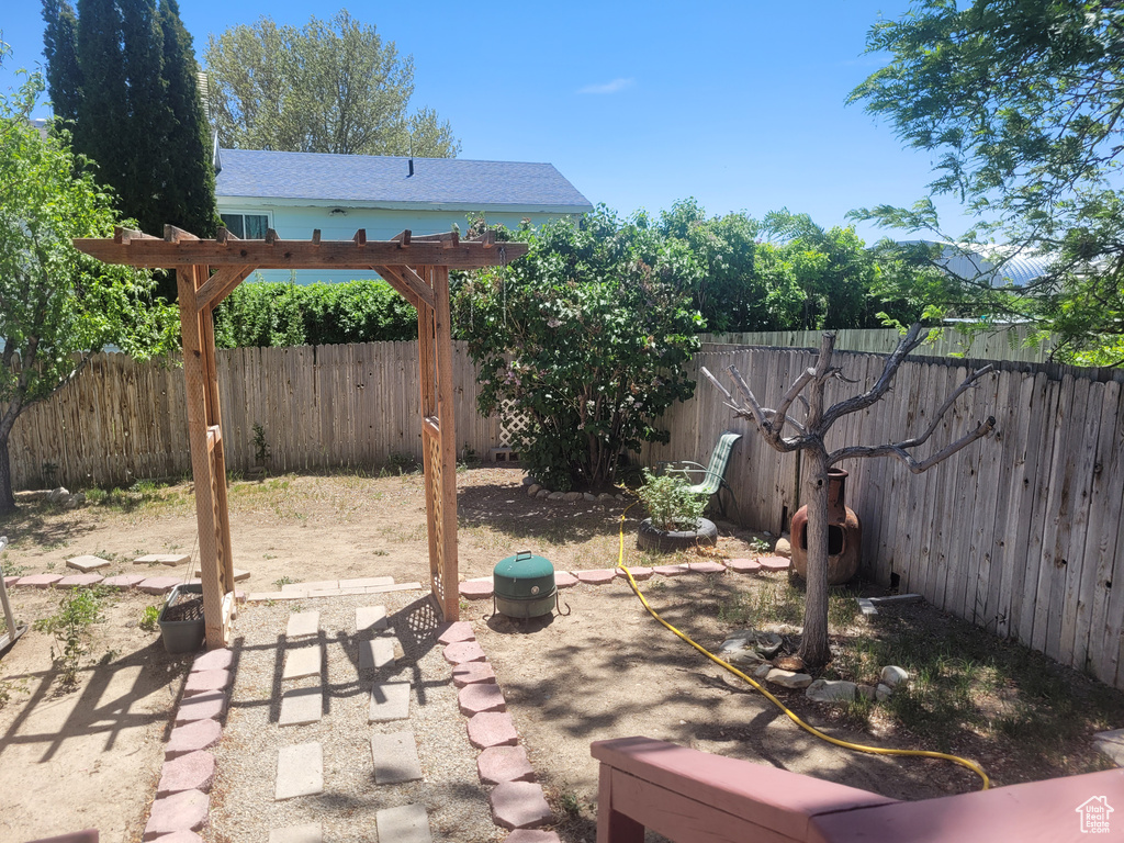 View of patio featuring a fenced backyard