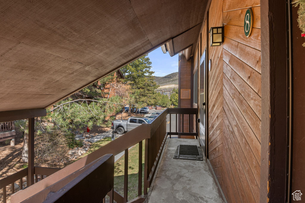 Balcony with a mountain view