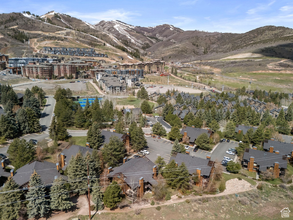 Aerial overview of property's location with mountains