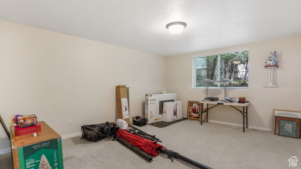 Playroom with carpet flooring and baseboards