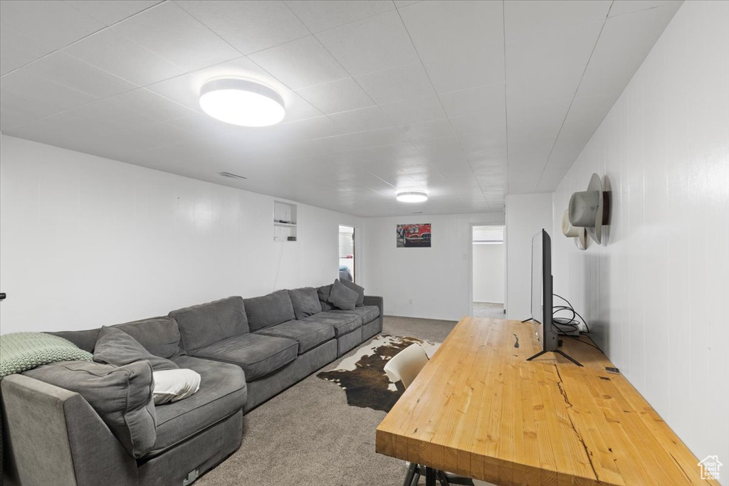 Living area featuring carpet flooring