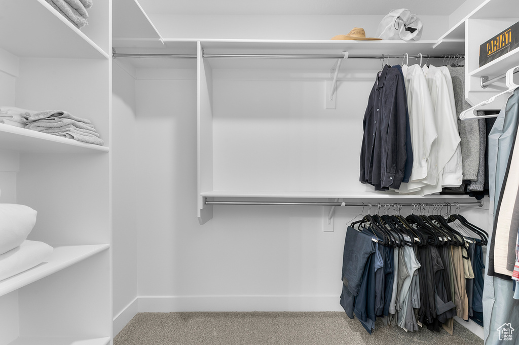 Walk in closet with carpet