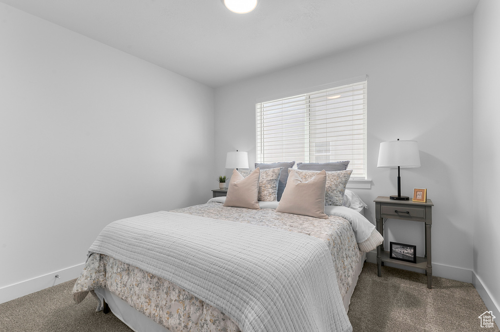Bedroom with carpet floors and baseboards