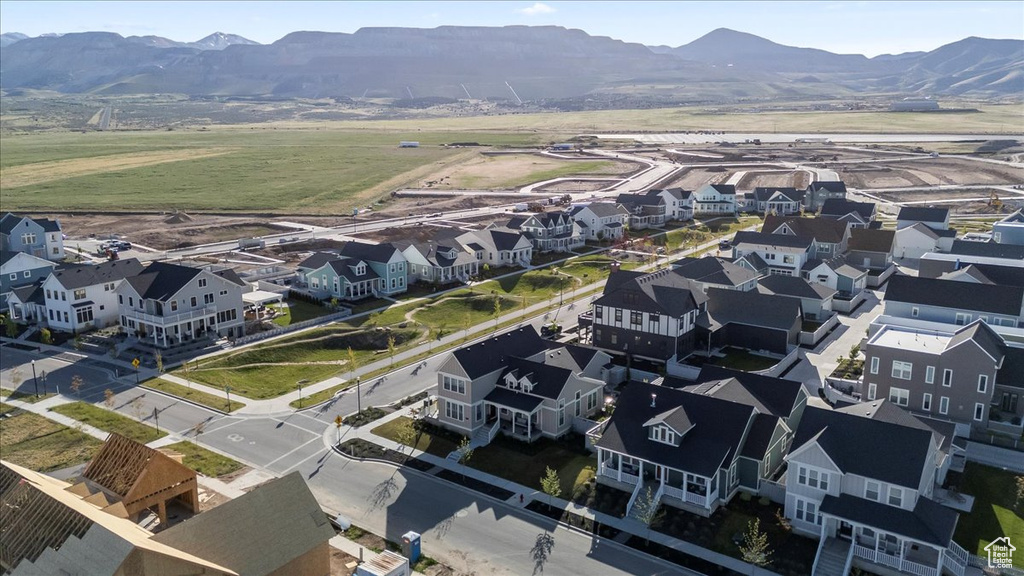 Aerial perspective of suburban area featuring mountains