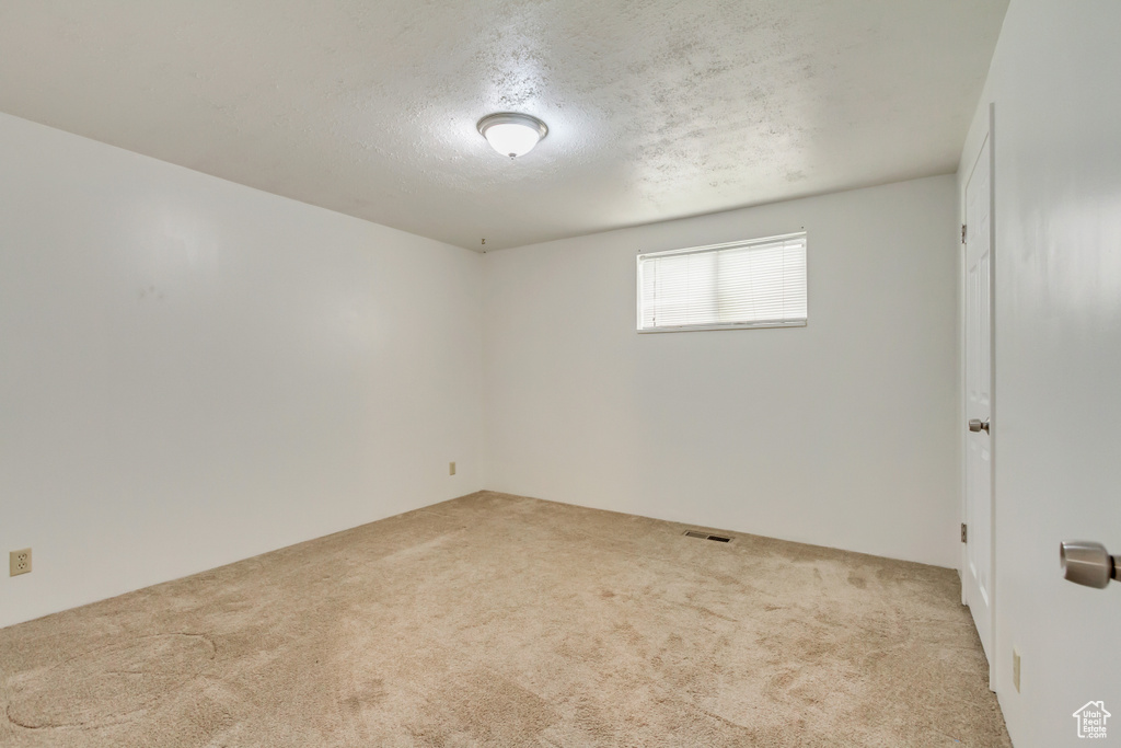 Spare room with carpet flooring and a textured ceiling