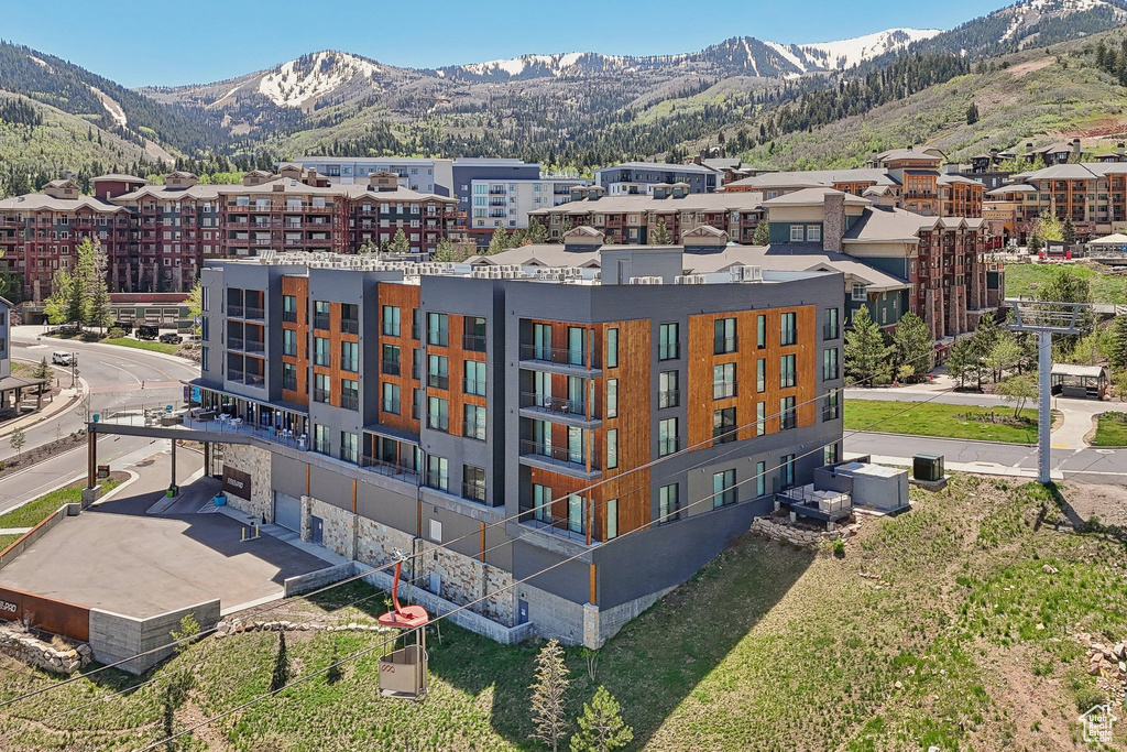 Aerial view of a mountain backdrop
